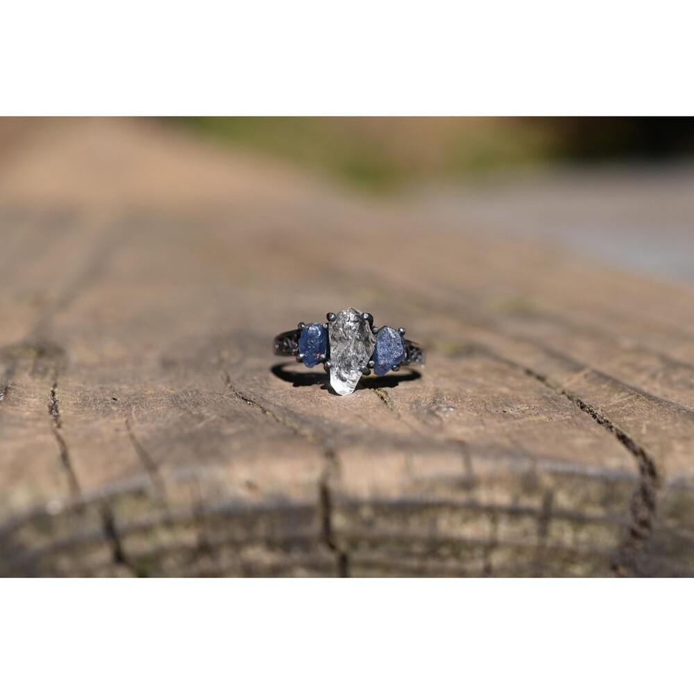 Engagement ring Burmese sapphire and Lake County diamond  sterling silver size 8